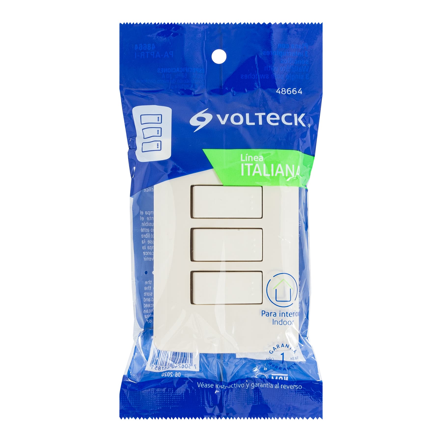 Placa armada 3 interruptores sencillos,marfil,línea Italiana | PA-APTR-I | 48664