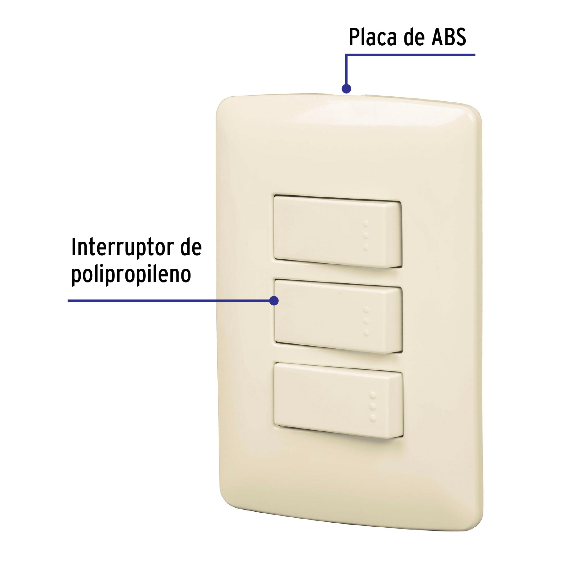 Placa armada 2 interruptores 1escalera,marfil,línea Italiana | PA-APTR-EI | 48665