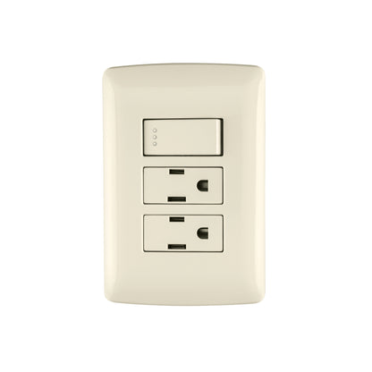 Placa armada 2 contactos e interruptor,marfil,línea Italiana | PA-APCO-I3 | 48668