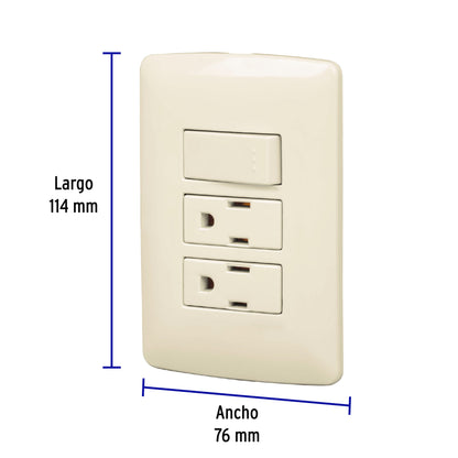 Placa armada 2 contactos e interruptor,marfil,línea Italiana | PA-APCO-I3 | 48668