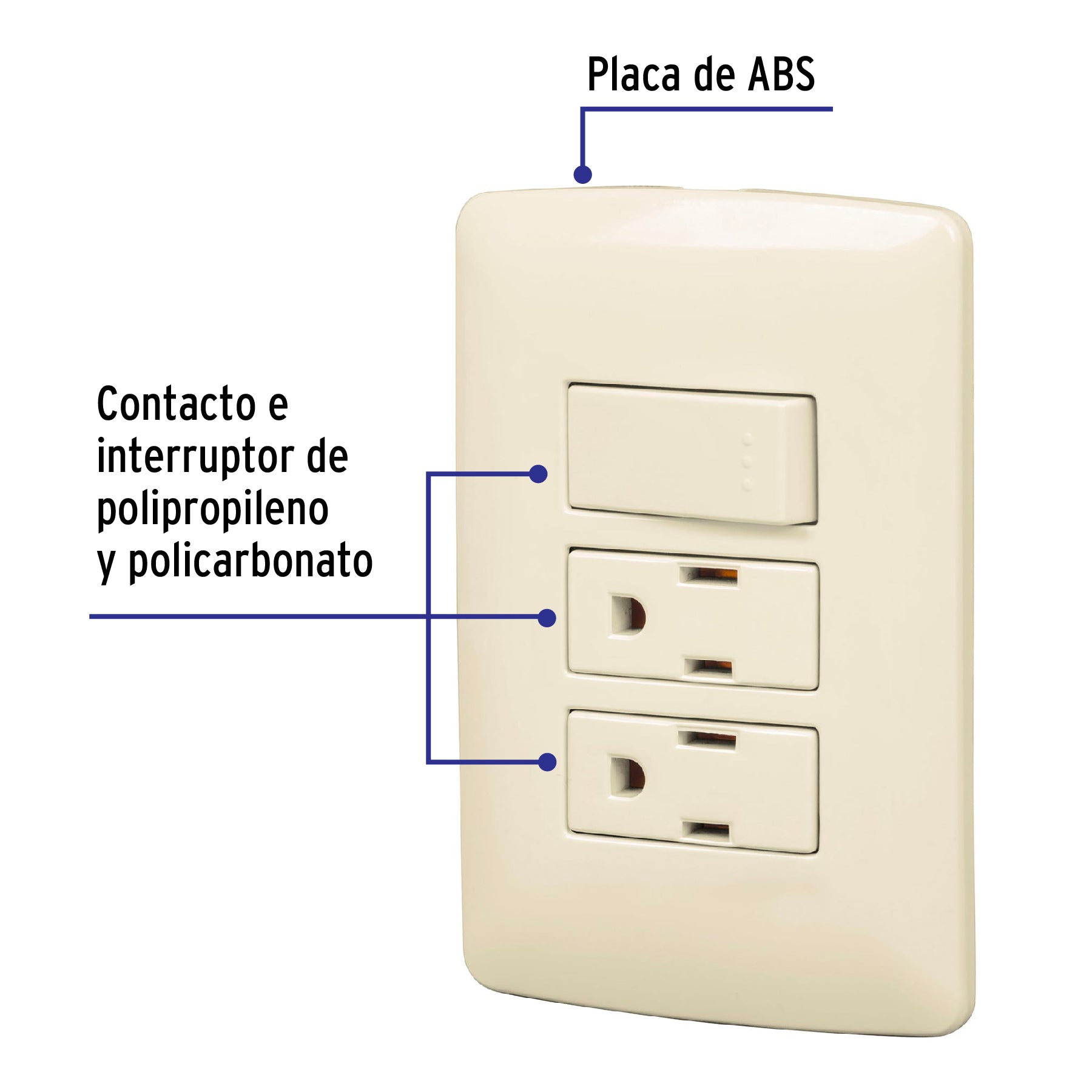 Placa armada 2 contactos e interruptor,marfil,línea Italiana | PA-APCO-I3 | 48668
