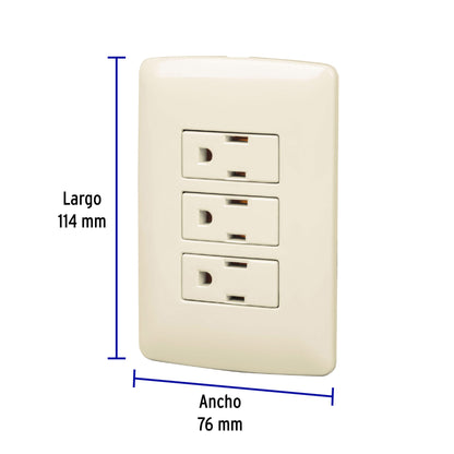 Placa armada 3 contactos aterrizados, marfil, línea Italiana | PA-COTR-I | 48669