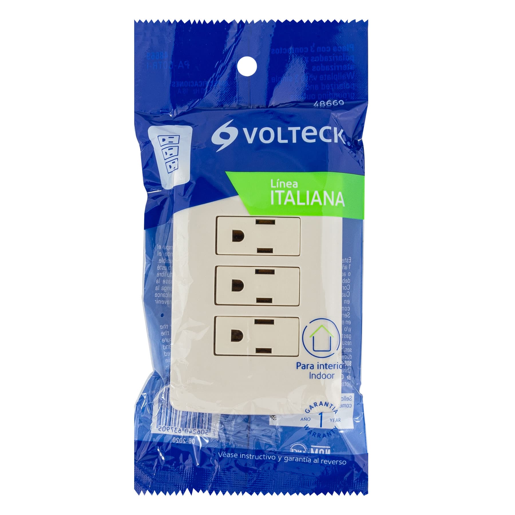 Placa armada 3 contactos aterrizados, marfil, línea Italiana | PA-COTR-I | 48669