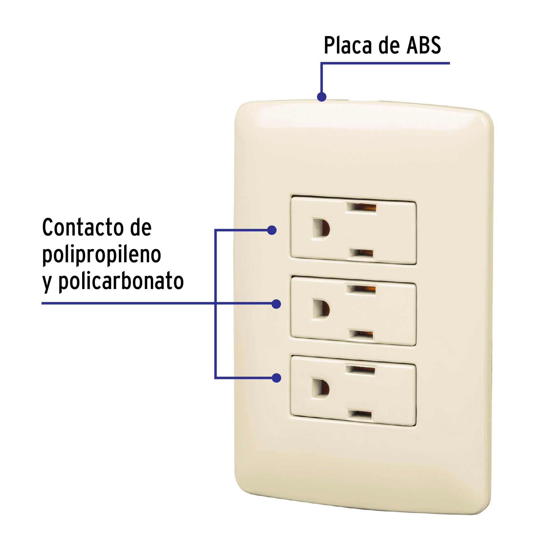 Placa armada 3 contactos aterrizados, marfil, línea Italiana | PA-COTR-I | 48669