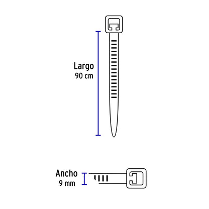 Bolsa con 10 cinchos plásticos 175 lb, 900x9 mm, naturales | CIN-17590 | 48987