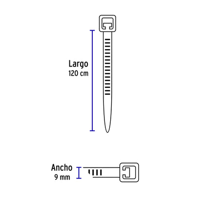 Bolsa con 10 cinchos plásticos 175 lb, 1200x9 mm, naturales | CIN-175120 | 48988