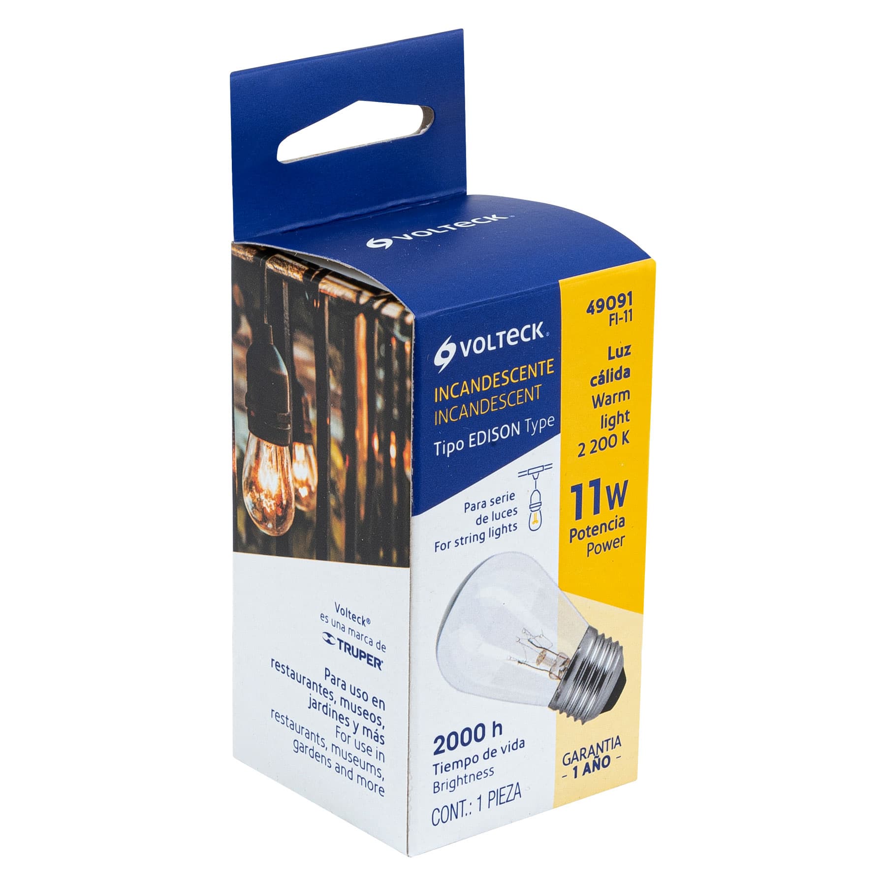 Lámpara incandescente S14 11 W luz cálida, Volteck | FI-11 | 49091