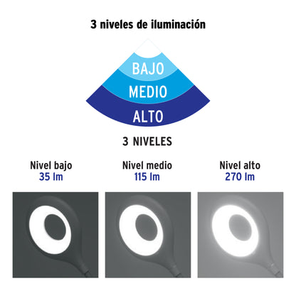 Lámpara escritorio LED 4 W recargable c/clip, 3 intensidades | LES-40L | 49201