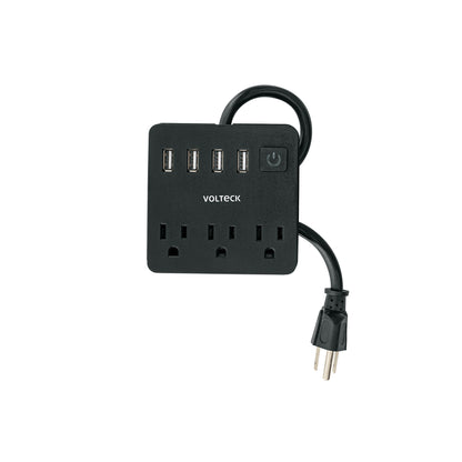 Multicontacto 16 AWG doméstico, 3 entradas 4 ptos USB, negro | MUL-3UN | 49321