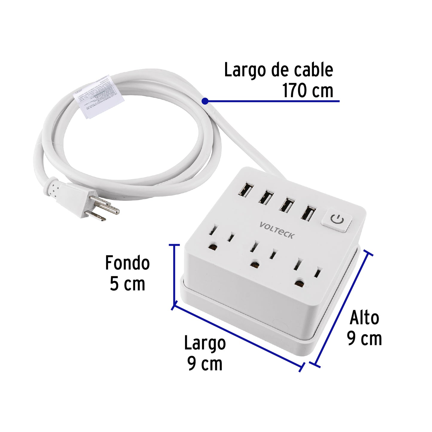 Multicontacto 16 AWG doméstico 3 entradas 4 ptos USB, blanco | MUL-3U | 49322