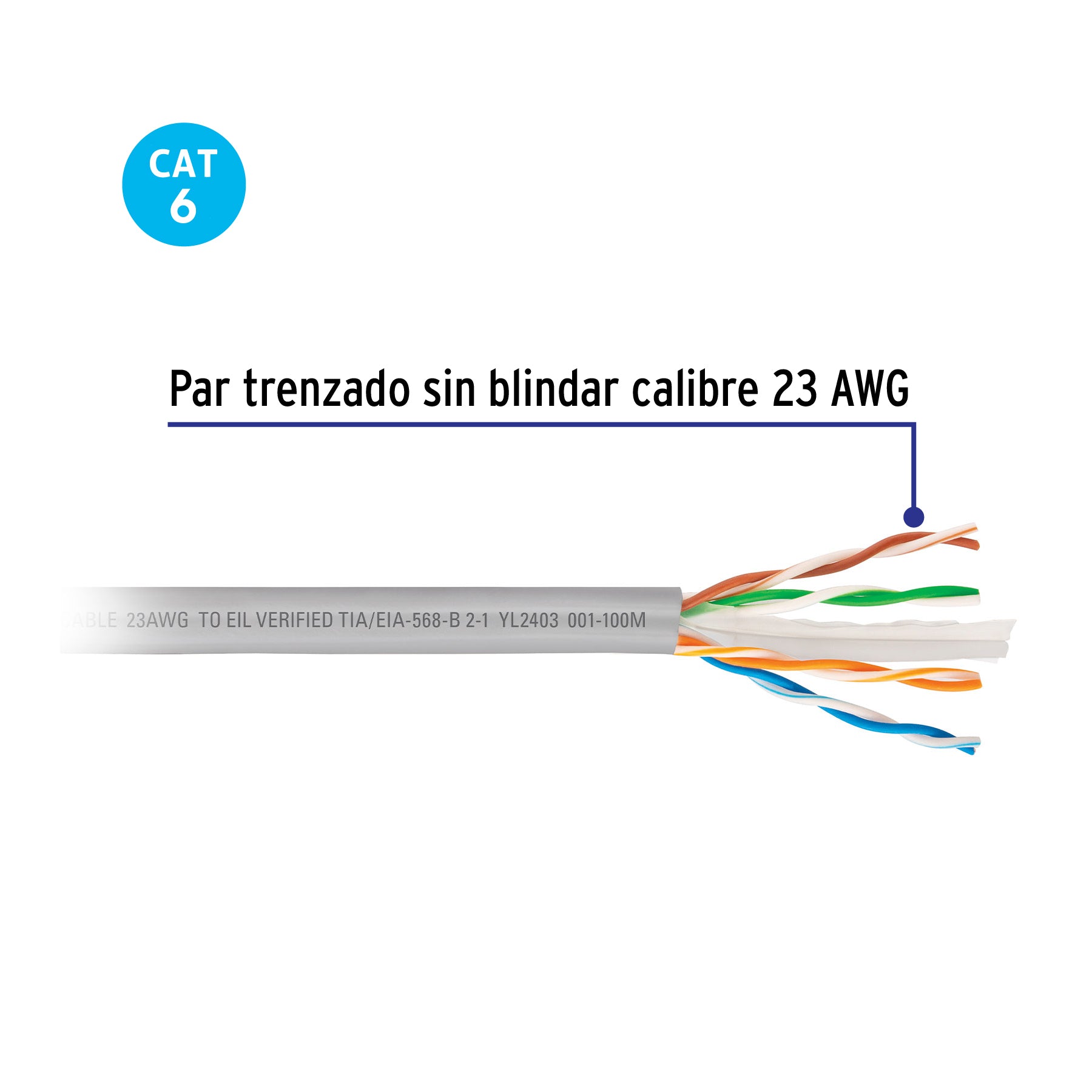 Metro de cable UTP CAT6, Bobina de 100m, gris, VOLTECK | CBR-61G | 49444