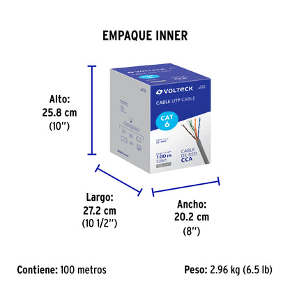 Metro de cable UTP CAT6, Bobina de 100m, gris, VOLTECK | CBR-61G | 49444