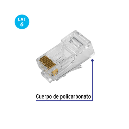 Plug RJ45 CAT6, Bolsa con 20 piezas, VOLTECK | CBR-6P | 49469