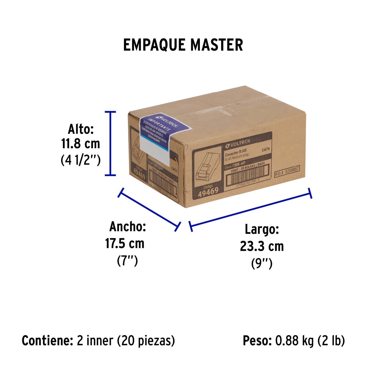 Plug RJ45 CAT6, Bolsa con 20 piezas, VOLTECK | CBR-6P | 49469