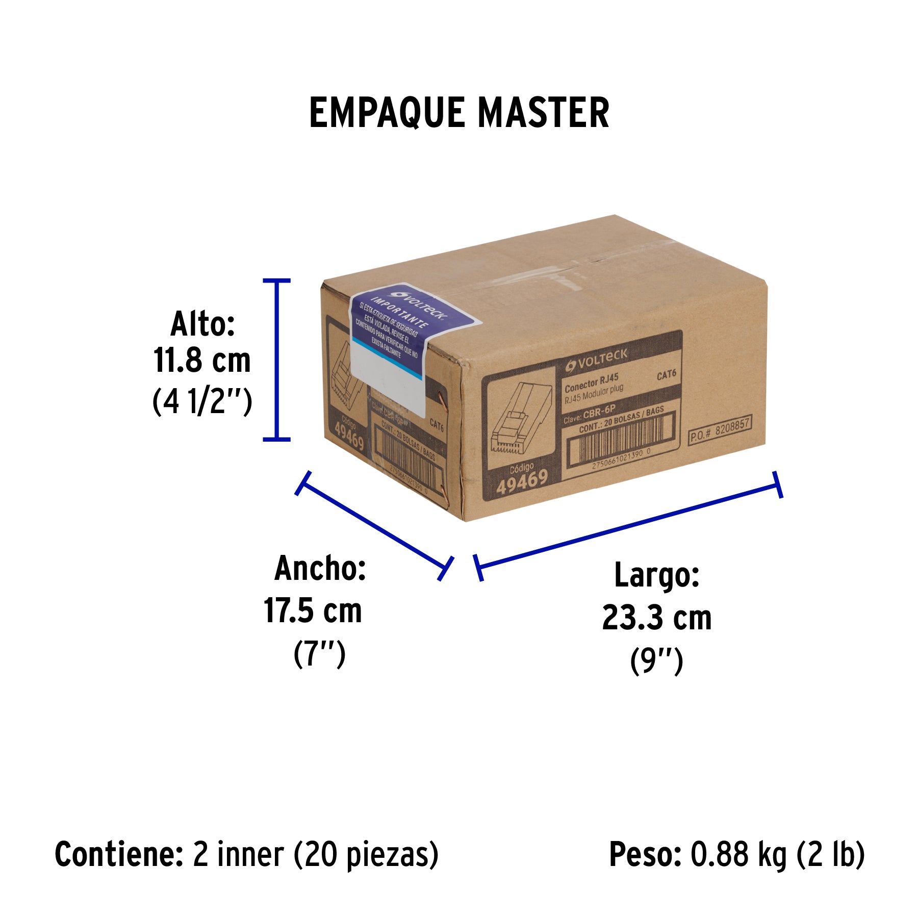 Plug RJ45 CAT6, Bolsa con 20 piezas, VOLTECK | CBR-6P | 49469