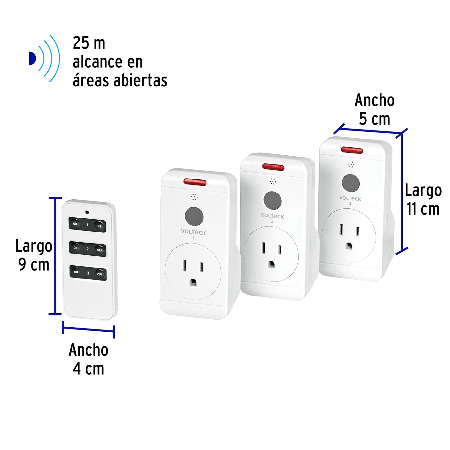 Juego de 3 Contactos con control remoto, Volteck | JCOR-3 | 49489