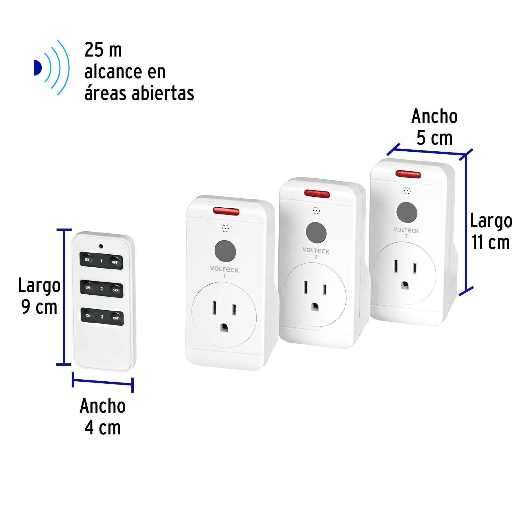 Juego de 3 Contactos con control remoto, Volteck | JCOR-3 | 49489