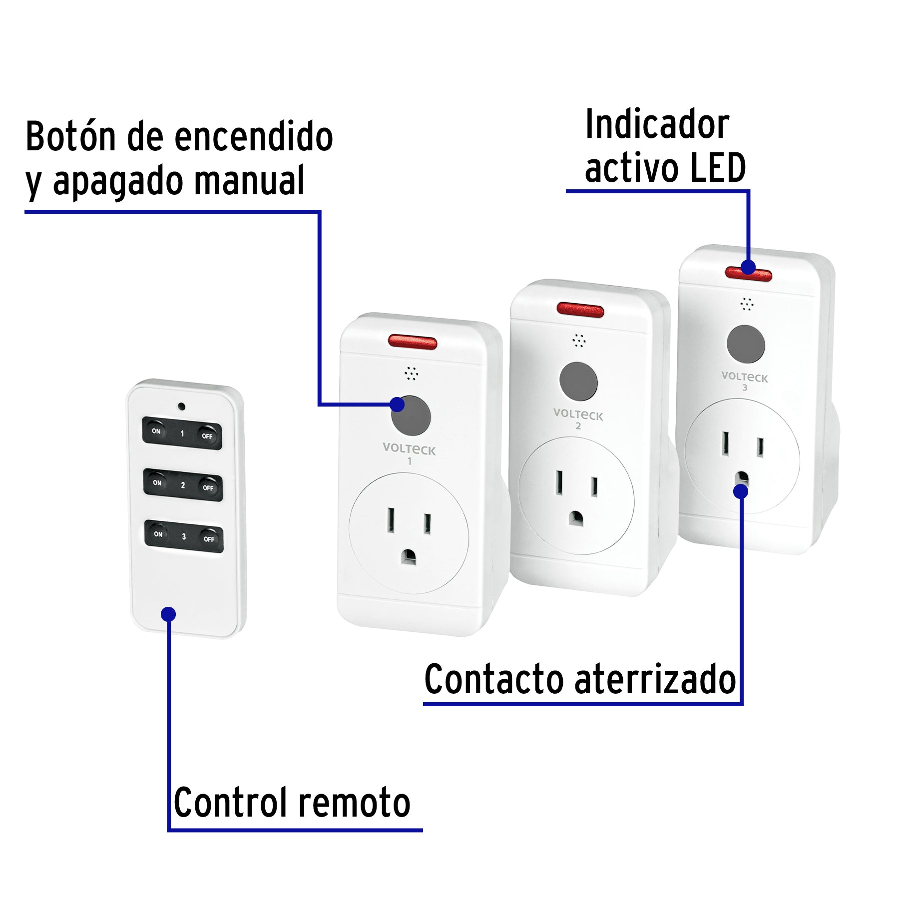 Juego de 3 Contactos con control remoto, Volteck | JCOR-3 | 49489