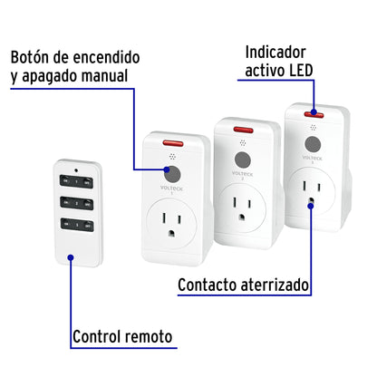 Juego de 3 Contactos con control remoto, Volteck | JCOR-3 | 49489