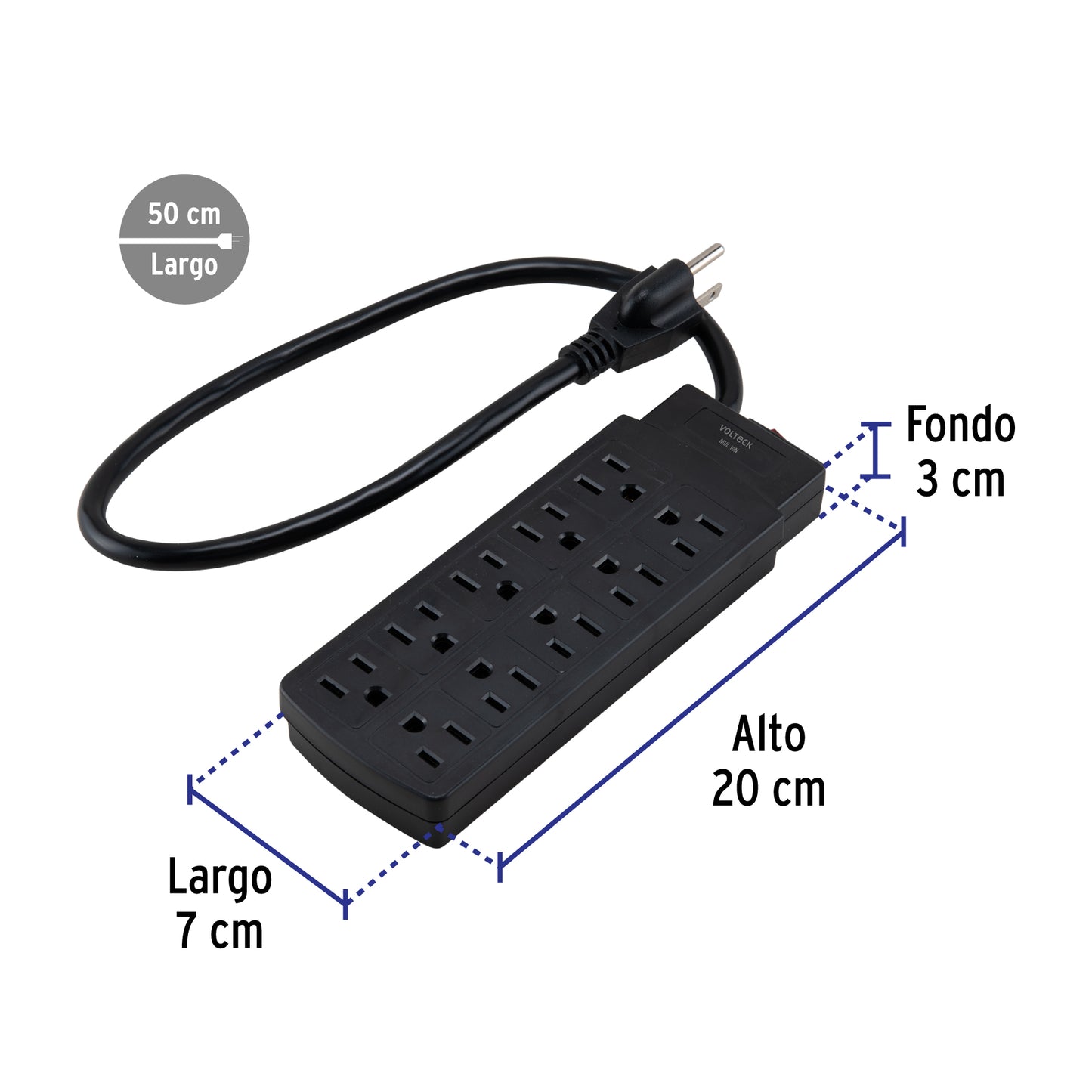 Multicontacto de uso rudo con 10 entradas, negro, VOLTECK | MUL-10N | 49533