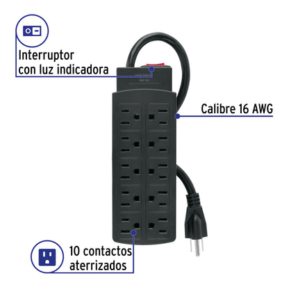 Multicontacto de uso rudo con 10 entradas, negro, VOLTECK | MUL-10N | 49533