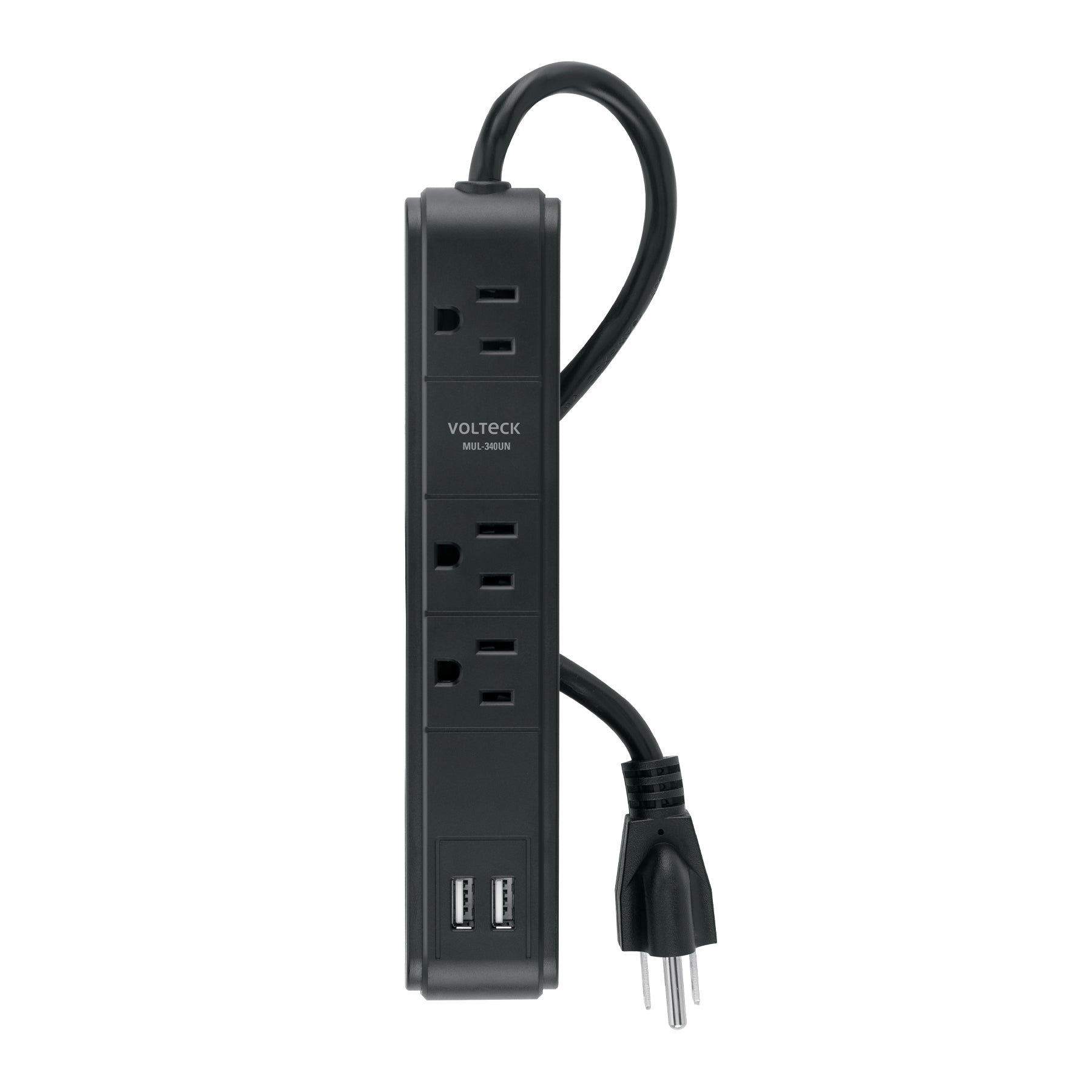 Multicontacto 3 entradas 2 ptos USB sup de picos 300 J negro | MUL-340UN | 49534