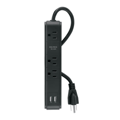 Multicontacto 3 entradas 2 ptos USB sup de picos 300 J negro | MUL-340UN | 49534