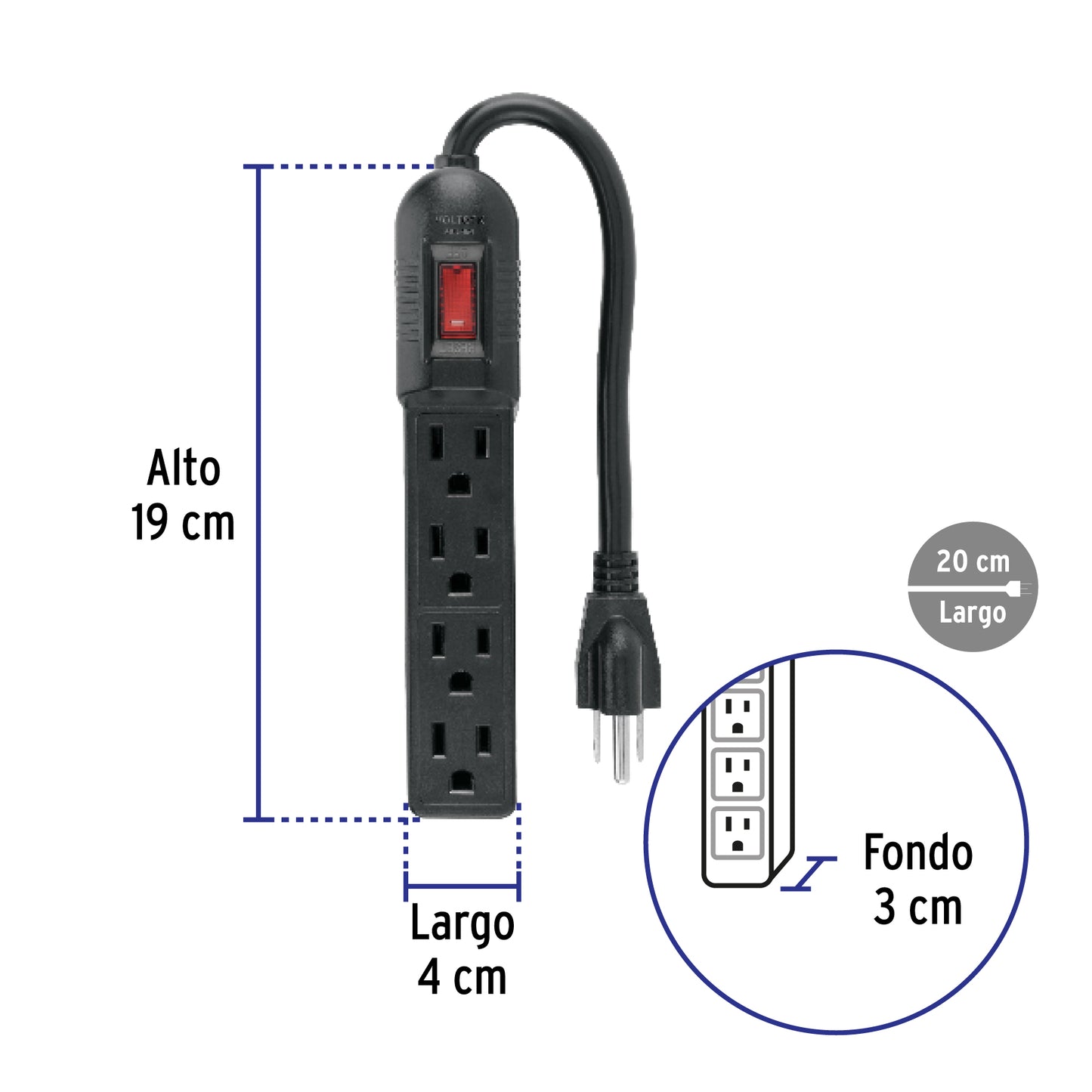 Multicontacto económico 4 entradas, negro, VOLTECK | MUL-4EN | 49543