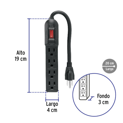 Multicontacto económico 4 entradas, negro, VOLTECK | MUL-4EN | 49543