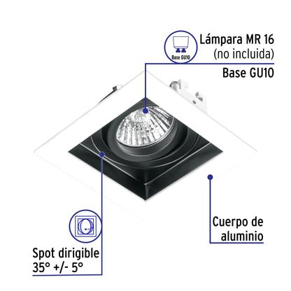 Luminario empotrable con 1 spot dirigible, blanco, VOLTECK | EMP-710S | 49544