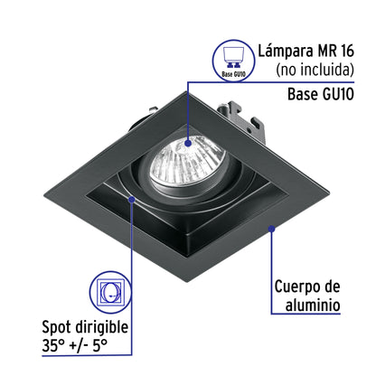 Luminario empotrable con 1 spot dirigible, negro, VOLTECK | EMP-711S | 49548