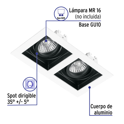 Luminario empotrable con 2 spots dirigibles, blanco, VOLTECK | EMP-720S | 49549