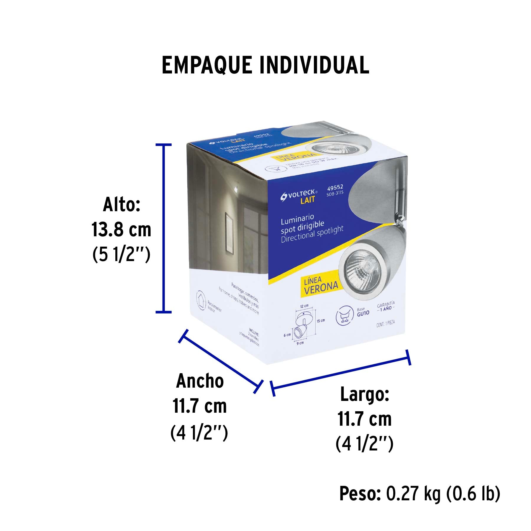 Luminario de sobreponer 1 spot base GU10, Verona, Volteck | SOB-311S | 49552