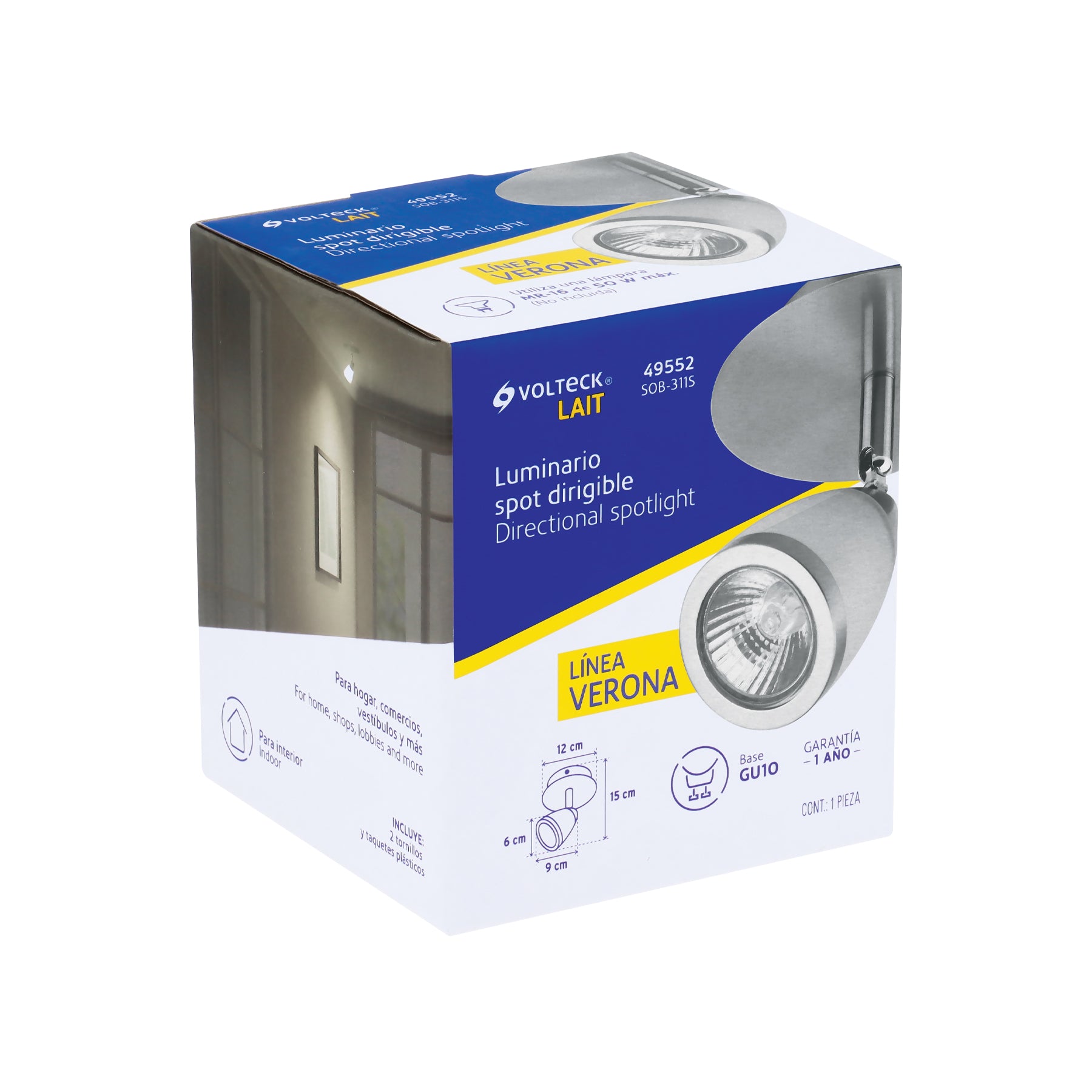 Luminario de sobreponer 1 spot base GU10, Verona, Volteck | SOB-311S | 49552