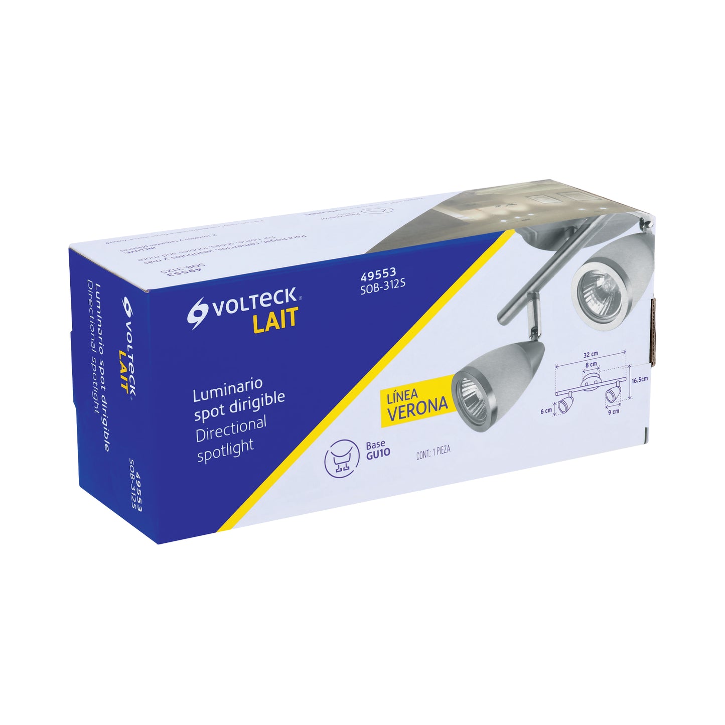 Luminario de sobreponer 2 spots base GU10, Verona, Volteck | SOB-312S | 49553