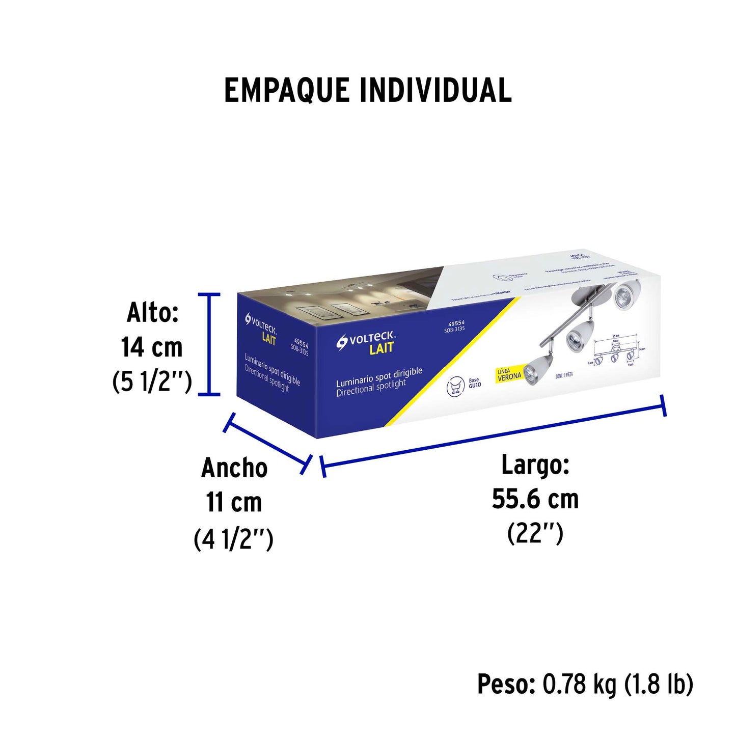 Luminario de sobreponer 3 spots base GU10, Verona, Volteck | SOB-313S | 49554