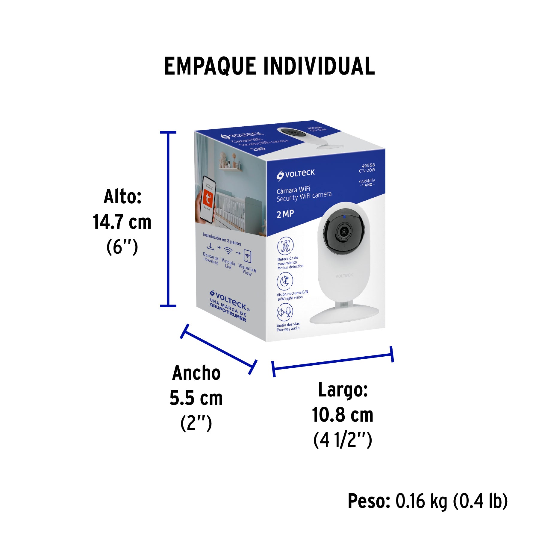 Cámara WiFi Fija 2MP, Volteck | CTV-20W | 49558
