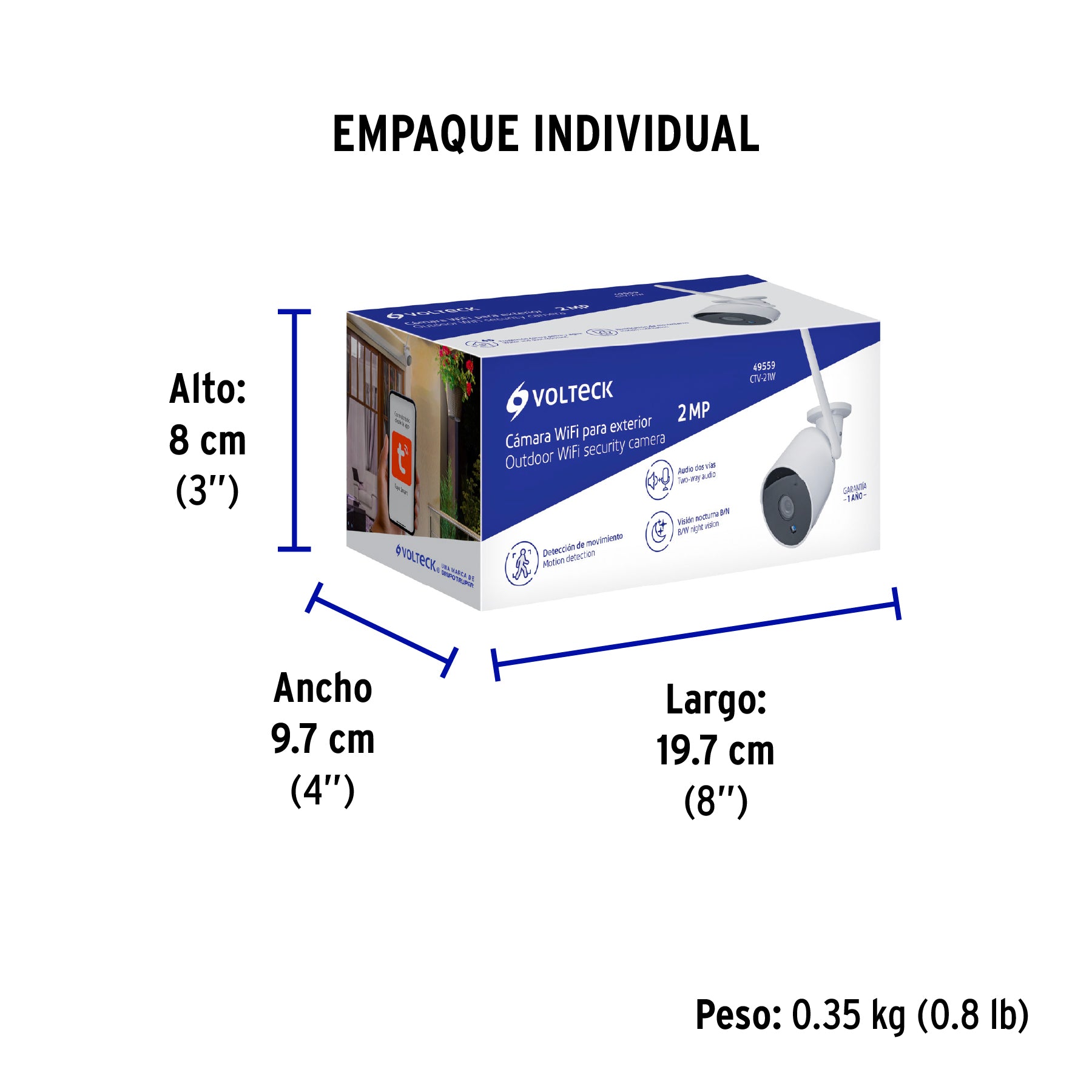 Cámara WiFi Tipo Bala 2MP, Volteck | CTV-21W | 49559