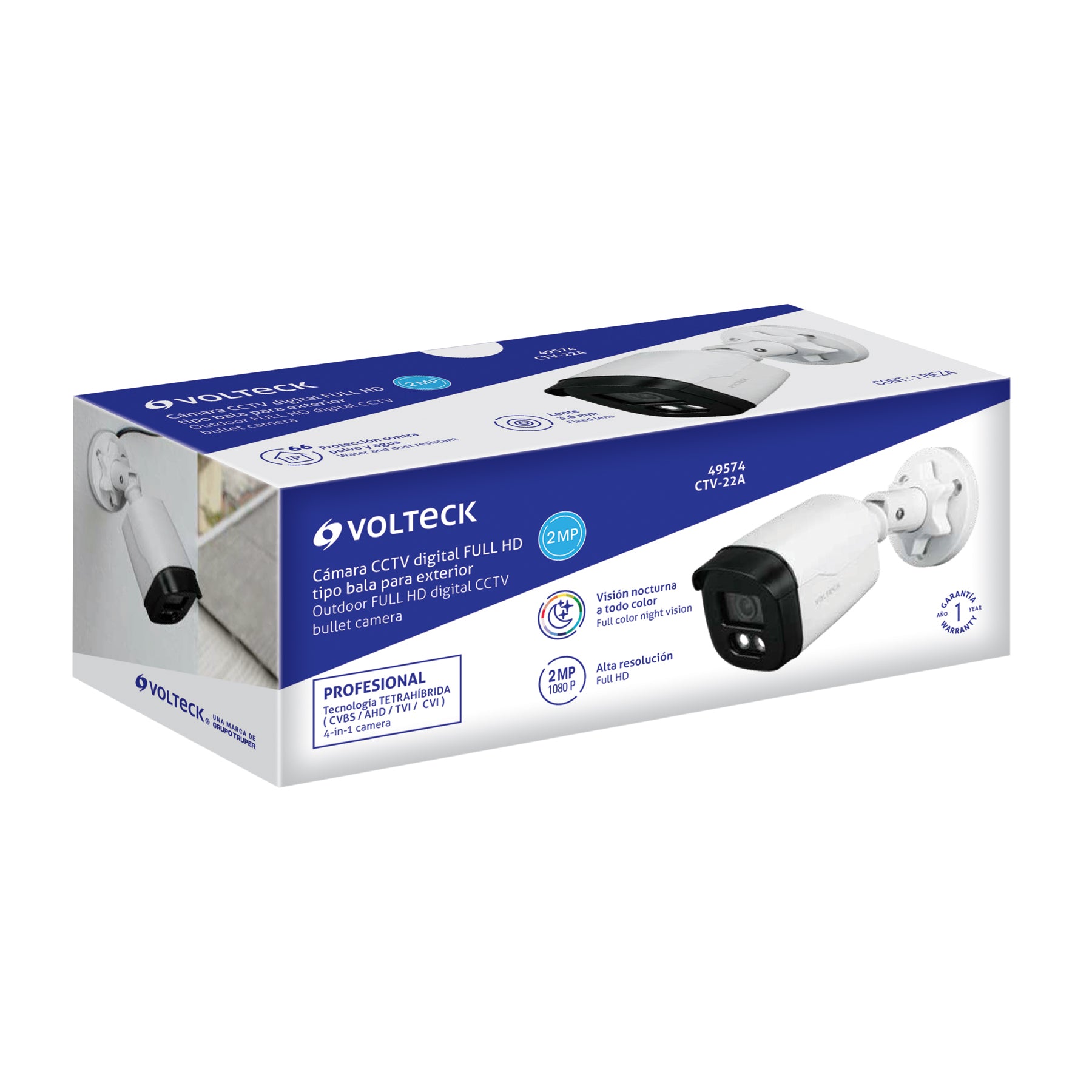 Cámara Tipo Bala 2MP, Lente 3.6mm, Volteck | CTV-22A | 49574