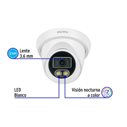 Cámara Tipo Domo 2MP, Lente 3.6mm, Volteck | CTV-21A | 49579