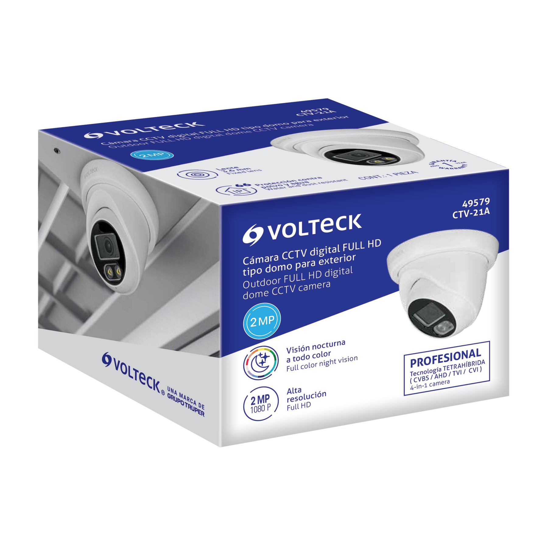 Cámara Tipo Domo 2MP, Lente 3.6mm, Volteck | CTV-21A | 49579
