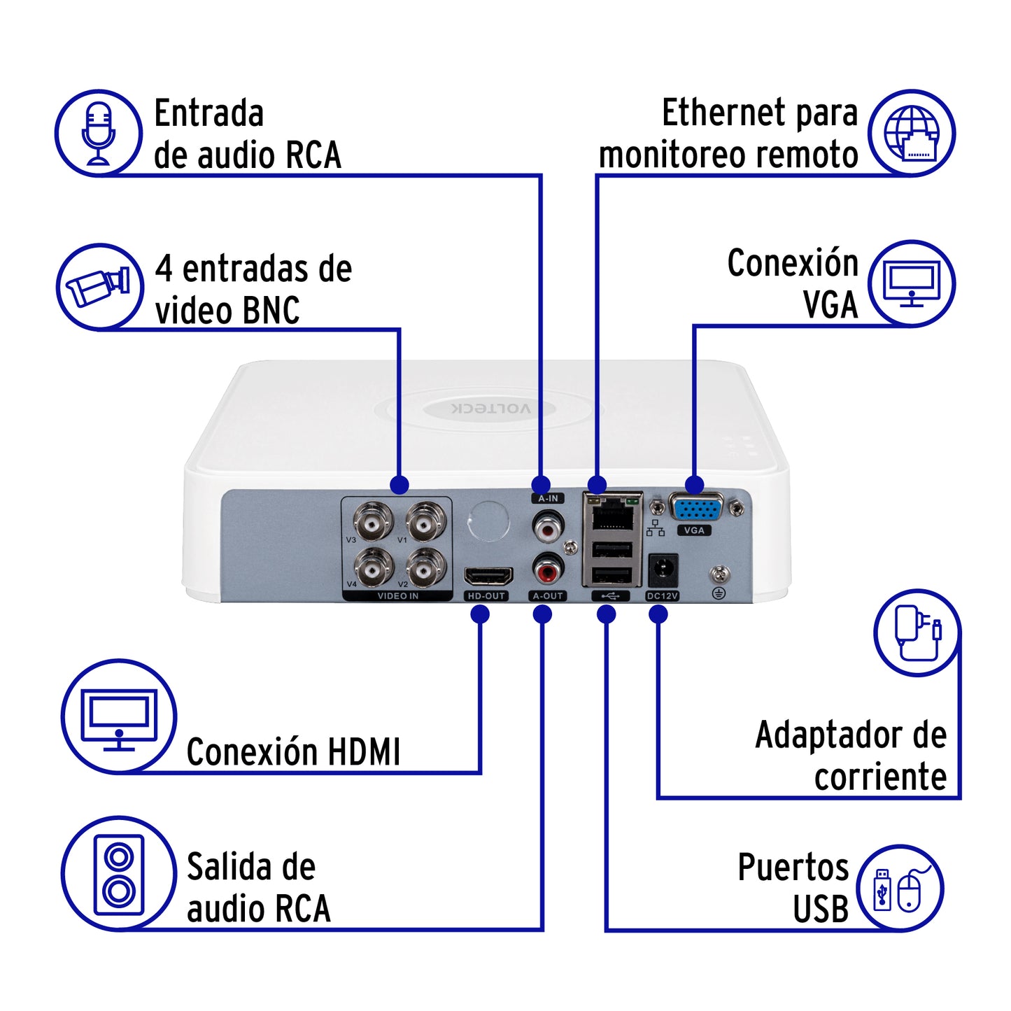 Video grabador DVR de 4 canales, 5MP, Volteck | CTV-DVR-4A | 49584