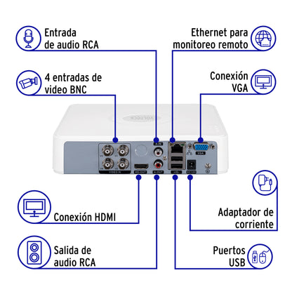 Video grabador DVR de 4 canales, 5MP, Volteck | CTV-DVR-4A | 49584