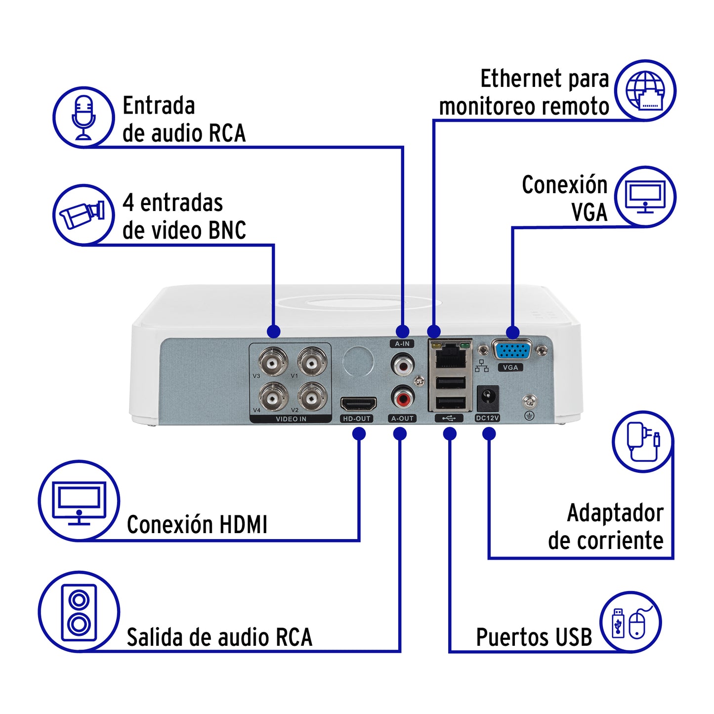 Kit video vigilancia, 4 canales, 4 cámaras, 5MP, Disco 1TB | CTV-KIT-4A | 49586