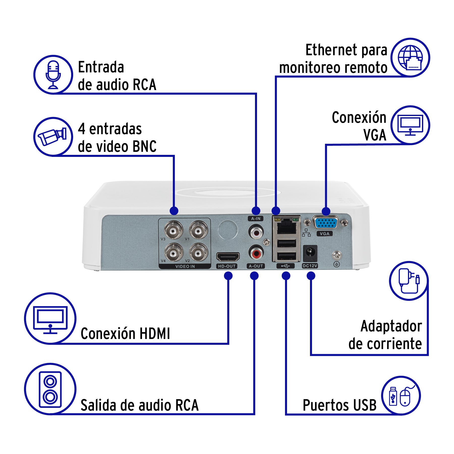 Kit video vigilancia, 4 canales, 4 cámaras, 5MP, Disco 1TB | CTV-KIT-4A | 49586