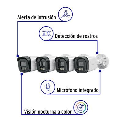 Kit video vigilancia, 4 canales, 4 cámaras, 5MP, Disco 1TB | CTV-KIT-4A | 49586