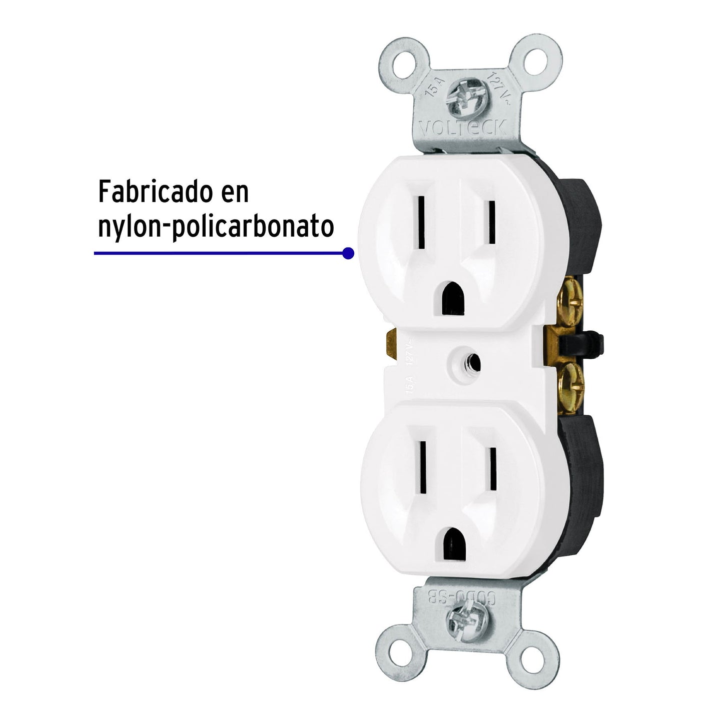 Contacto dúplex, 2 polos 3 hilos, Standard, blanco, Volteck | CODO-SB | 49710