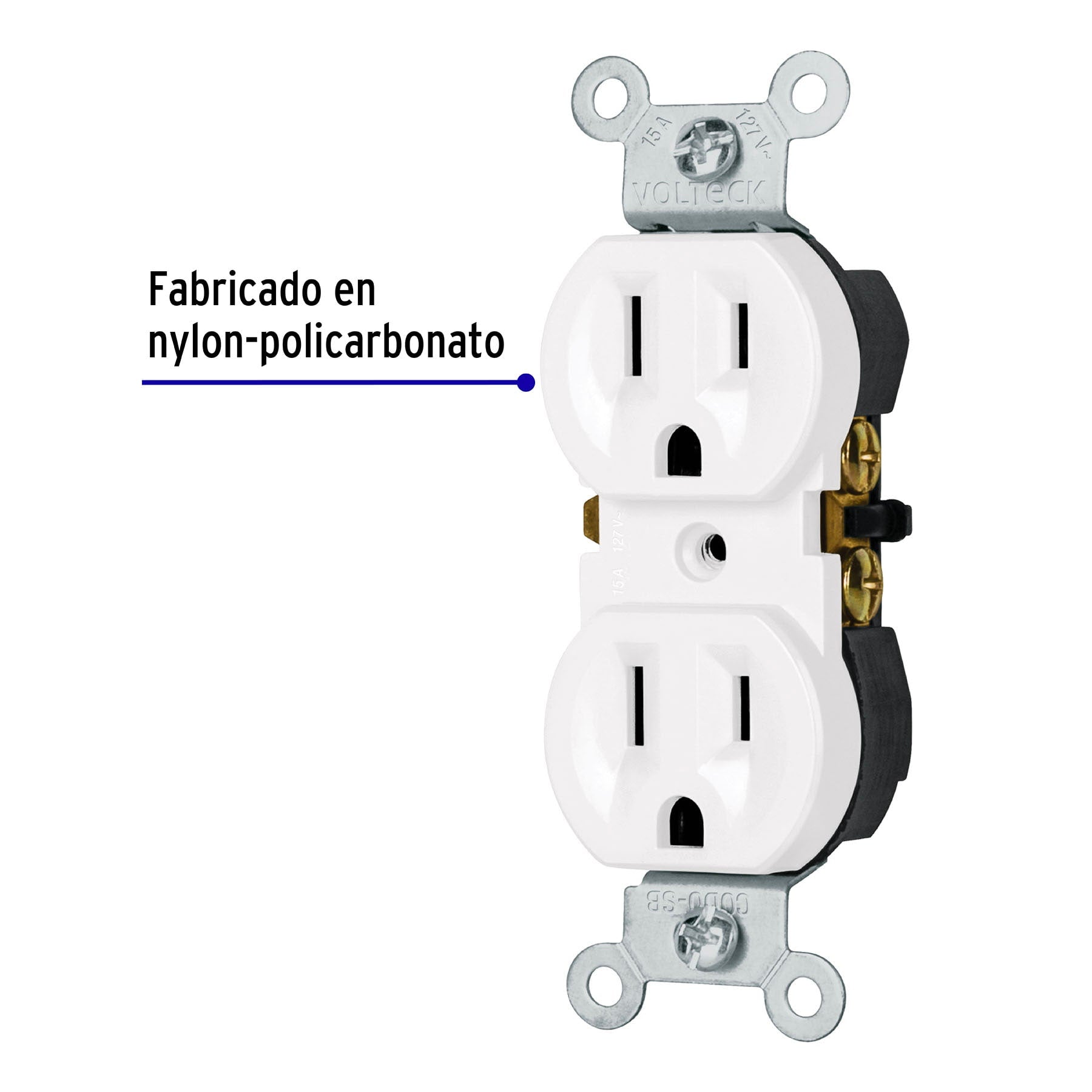 Contacto dúplex, 2 polos 3 hilos, Standard, blanco, Volteck | CODO-SB | 49710