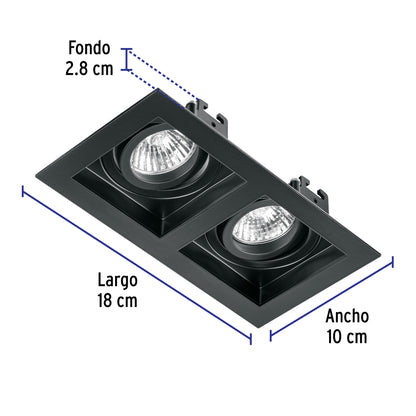 Luminario empotrable con 2 spots dirigibles, negro, VOLTECK | EMP-721S | 49713