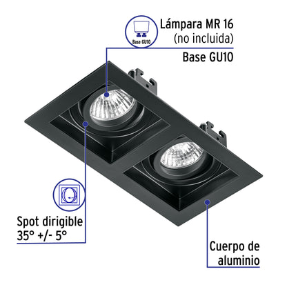 Luminario empotrable con 2 spots dirigibles, negro, VOLTECK | EMP-721S | 49713